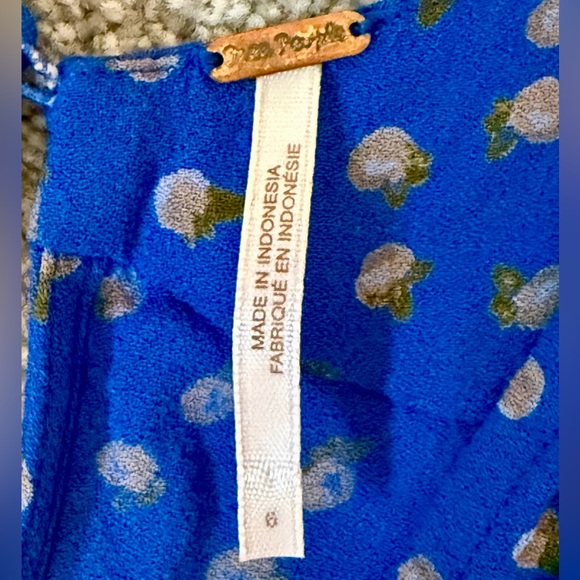 Free People Women’s Mia Short Sleeve Wide Leg Jumpsuit Blue Patterned Size 6 - Picture 4 of 8